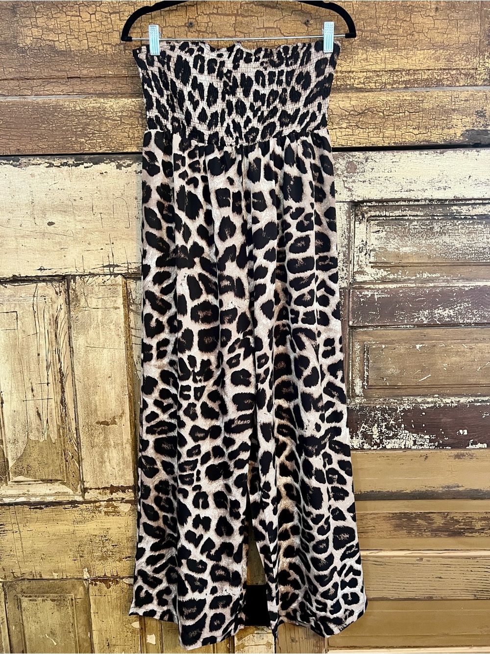 Leopard Print Strapless Romper Wide Leg Jumpsuit